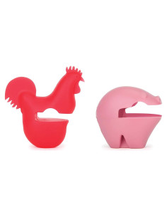 Soporte para cuchara de silicona Fox Run, juego de 2, gallo y cerdo