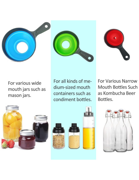 Embudo de Conservación Delove con Colador - Silicona Grado Alimenticio - Kit de 4