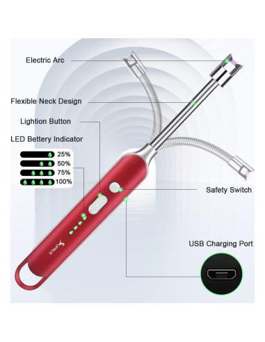 Encendedor Eléctrico SUPRUS Recargable USB Cuello Flexible 10,41 cm