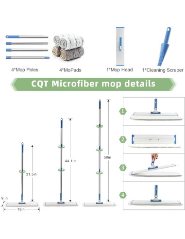 Sistema de limpieza mopas microfibra CQT 45,72 cm con 4 almohadillas