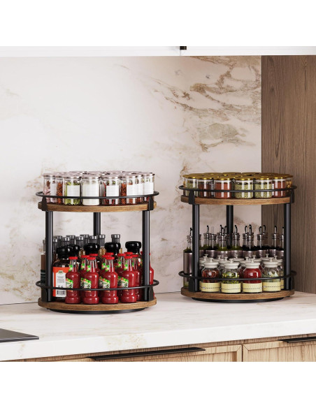 Organizador de especias giratorio YATINEY 2 niveles marrón rústico