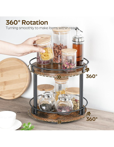 Organizador de especias giratorio YATINEY 2 niveles marrón rústico