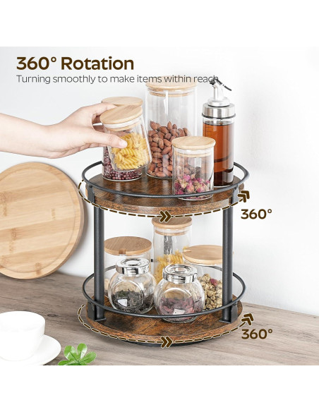 Organizador de especias giratorio YATINEY 2 niveles marrón rústico