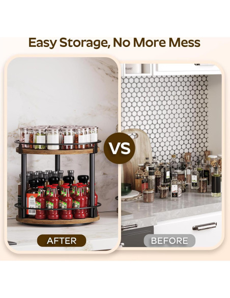 Organizador de especias giratorio YATINEY 2 niveles marrón rústico