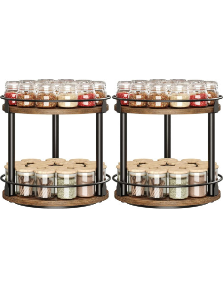 Organizador de especias giratorio YATINEY 2 niveles marrón rústico