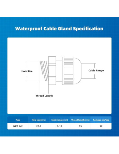 Conector de Cable NPT 12 Piezas IP68 Nylon PA66