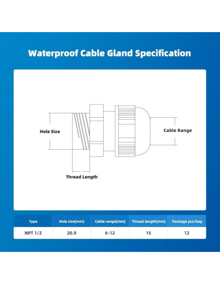 Conector de Cable NPT 12 Piezas IP68 Nylon PA66