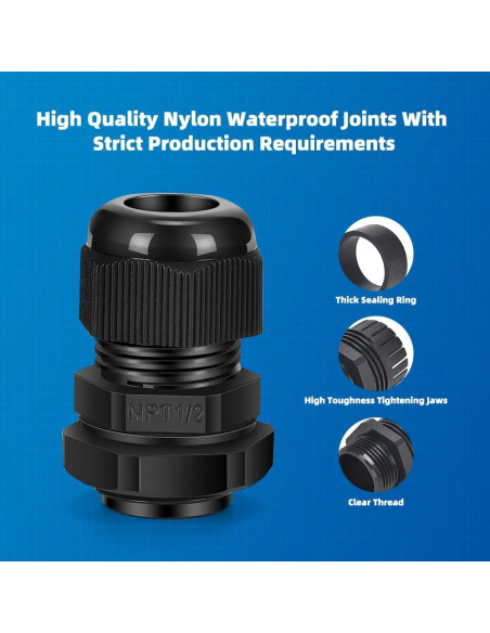 Conector de Cable NPT 12 Piezas IP68 Nylon PA66