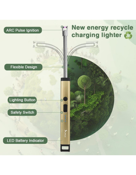 Encendedor Recargable SUPRUS Eléctrico Oro Champán Acero Inoxidable