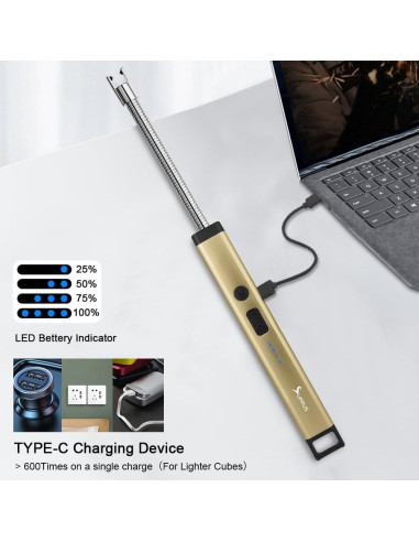 Encendedor Recargable SUPRUS Eléctrico Oro Champán Acero Inoxidable