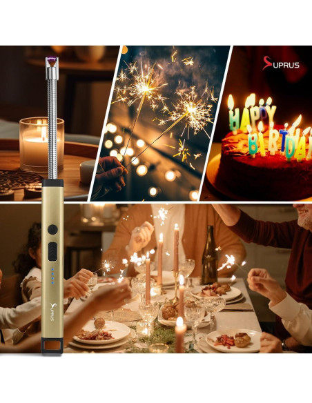 Encendedor Recargable SUPRUS Eléctrico Oro Champán Acero Inoxidable