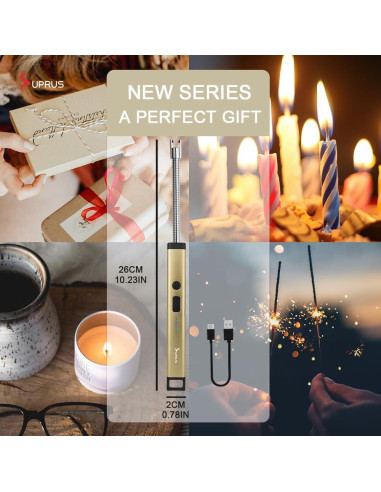 Encendedor Recargable SUPRUS Eléctrico Oro Champán Acero Inoxidable