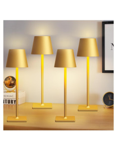 Juego de 4 Lámparas de Mesa Inalámbricas Doradas LED 6000mAh
