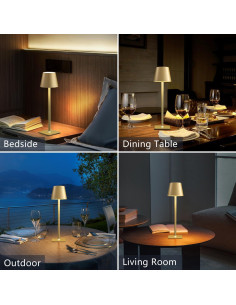 Juego de 4 Lámparas de Mesa Inalámbricas Doradas LED 6000mAh 2