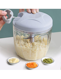 Picador de Alimentos Manual Genérico 500ml Azul Cuchillas Afiladas 2