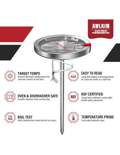 Paquete de 2 termómetros de carne acero inoxidable 2.5" 2