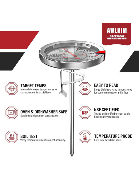 Paquete de 2 termómetros de carne acero inoxidable 2.5"
