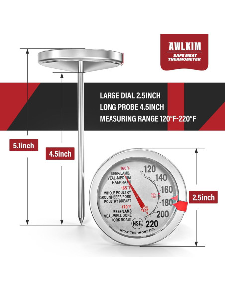 Paquete de 2 termómetros de carne acero inoxidable 2.5"