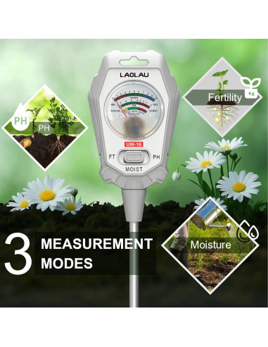 Kit de Prueba de Suelo 3-en-1 Gardenia, Medidor de pH y Humedad