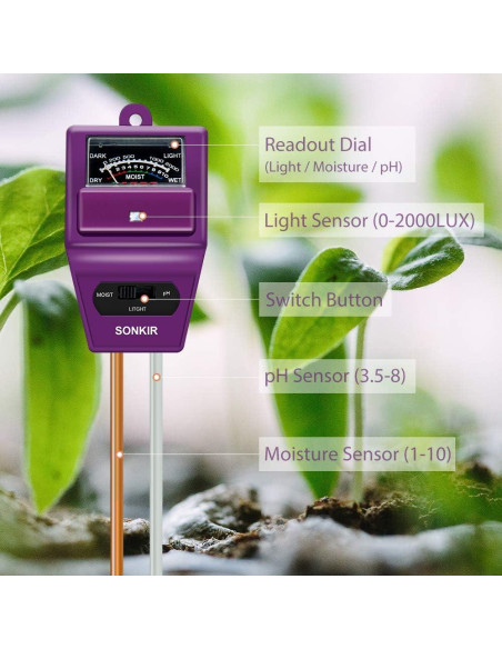 Medidor de pH del Suelo 3-en-1 Sonkir MS05 Humedad Luz