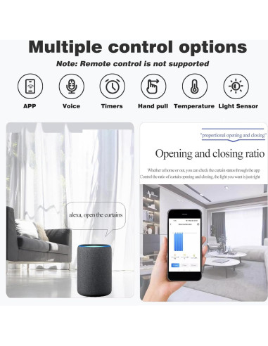 Apertura Automática Cortinas Inteligente OUGETHER - Control Remoto App, Voz, Sensor Luz