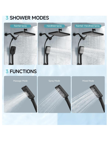 Cabezal de Ducha Alta Presión SR SUN RISE 30,48 cm Negro