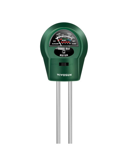 Medidor de Suelo VIVOSUN 3-en-1 Humedad Luz pH 25,5 cm