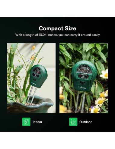 Medidor de Suelo VIVOSUN 3-en-1 Humedad Luz pH 25,5 cm