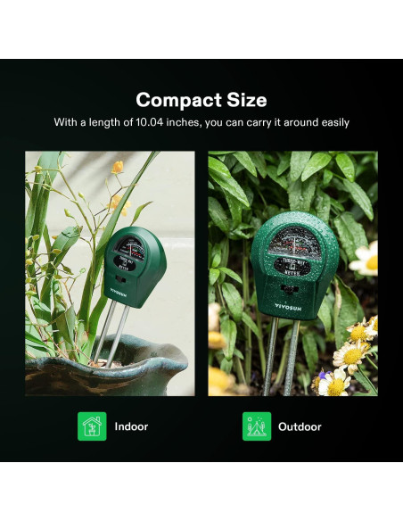 Medidor de Suelo VIVOSUN 3-en-1 Humedad Luz pH 25,5 cm