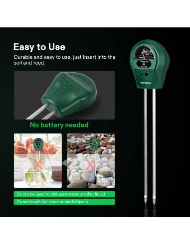 Medidor de Suelo VIVOSUN 3-en-1 Humedad Luz pH 25,5 cm