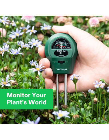 Medidor de Suelo VIVOSUN 3-en-1 Humedad Luz pH 25,5 cm