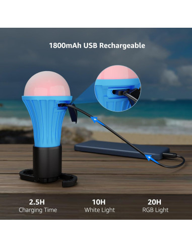 Linterna LED Recargable Lepro 7 Modos para Camping 14cm