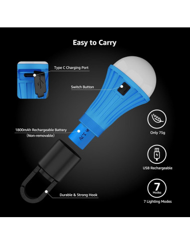 Linterna LED Recargable Lepro 7 Modos para Camping 14cm