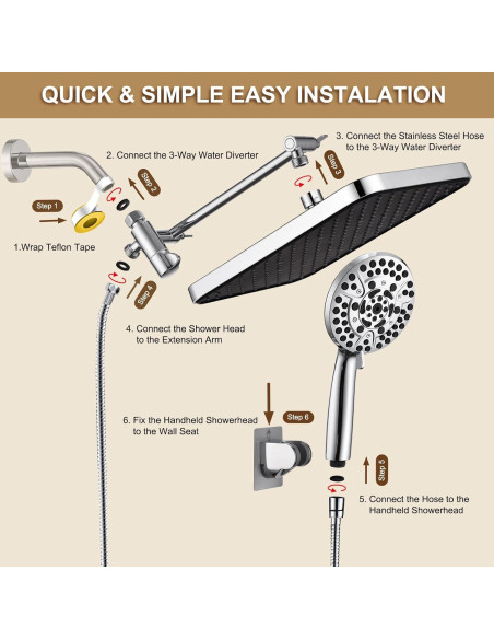 Cabezal de Ducha de Lluvia GAOZHIBST 35,56 cm con Rociador de Mano