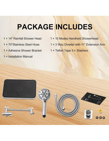 Cabezal de Ducha de Lluvia GAOZHIBST 35,56 cm con Rociador de Mano