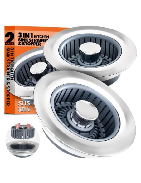 Paquete de 2 Filtros de Drenaje de Cocina Nipoko 3 en 1