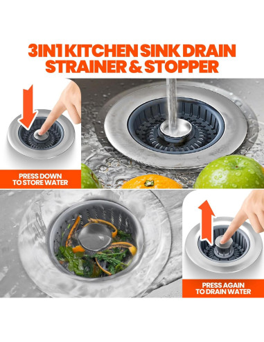 Paquete de 2 Filtros de Drenaje de Cocina Nipoko 3 en 1