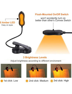 Luz de Libro Ámbar iGoober Recargable con 3 Niveles de Brillo 2