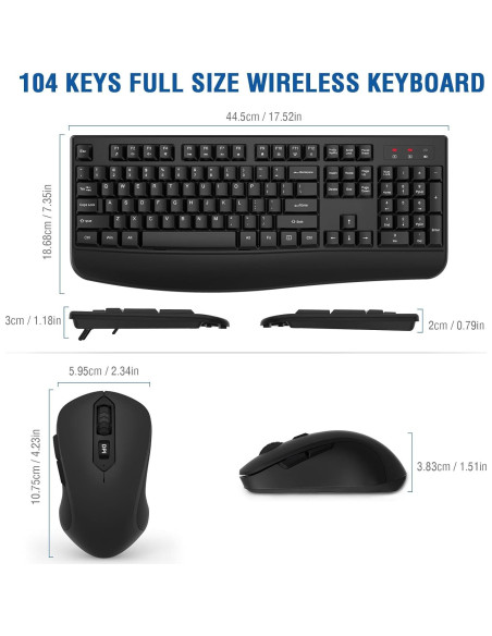 Combo Teclado y Ratón Inalámbrico Ergonómico EDJO Negro Combo Teclado y Ratón Inalámbrico Ergonómico EDJO Negro