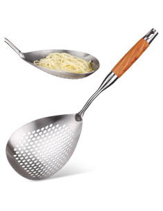 Cucharón Ranurado Acero Inoxidable Marte 41.9 cm Mango Madera