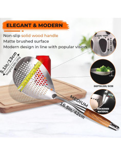 Cucharón Ranurado Acero Inoxidable Marte 41.9 cm Mango Madera 2