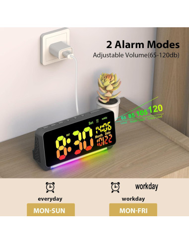 Reloj Despertador Samshow C010 Ruidoso 120dB Luz RGB