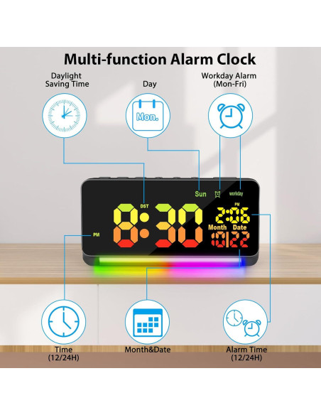 Reloj Despertador Samshow C010 Ruidoso 120dB Luz RGB Reloj Despertador Samshow C010 Ruidoso 120dB Luz RGB