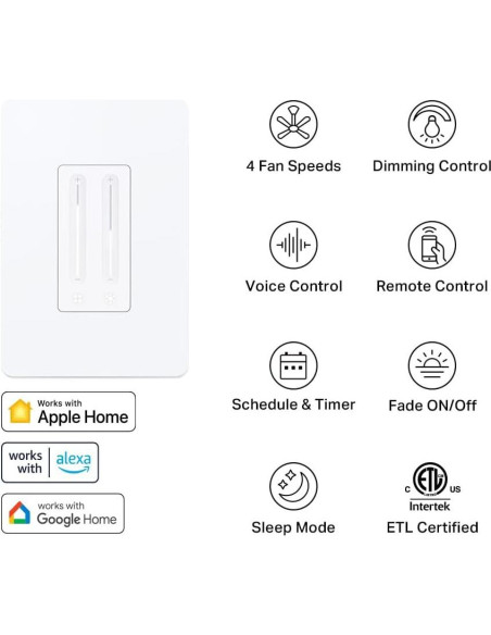 Control de Ventilador Inteligente Kasa KS240 | 4 Velocidades y Luz Ajustable