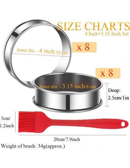 16 Anillos de Muffin Crumpet Acero Inoxidable 3.15 y 4"