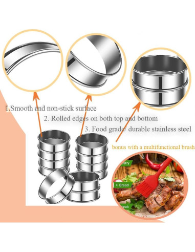 16 Anillos de Muffin Crumpet Acero Inoxidable 3.15 y 4"