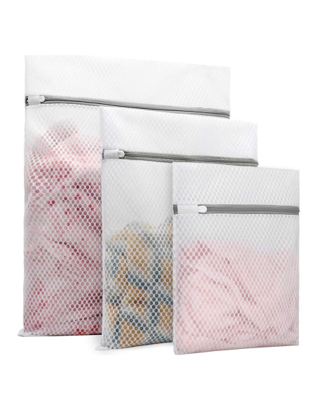 3 Bolsas de Lavandería Malla Panal Muchfun 40x50cm 30x40cm 23x30cm