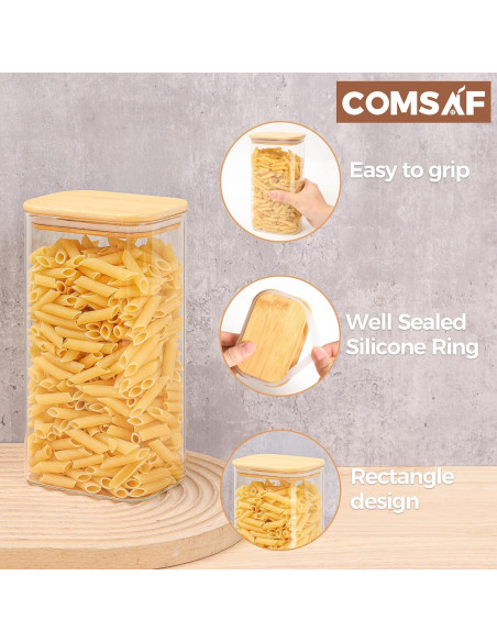 Contenedores de vidrio rectangular ComSaf 1600ml 3Pcs Contenedores de vidrio rectangular ComSaf 1600ml 3Pcs