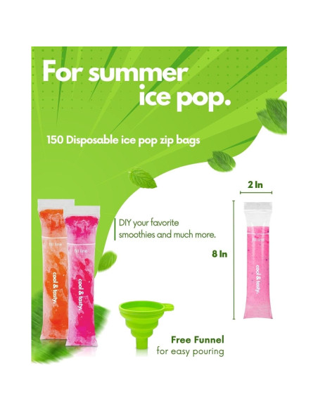 150 Bolsas de Paletas Desechables ANSMIO 20,32x5,08 cm 150 Bolsas de Paletas Desechables ANSMIO 20,32x5,08 cm