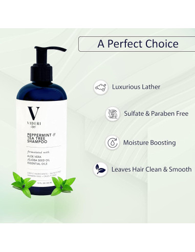 Champú Sin Sulfatos Videri 340g Queratina Menta Árbol de Té